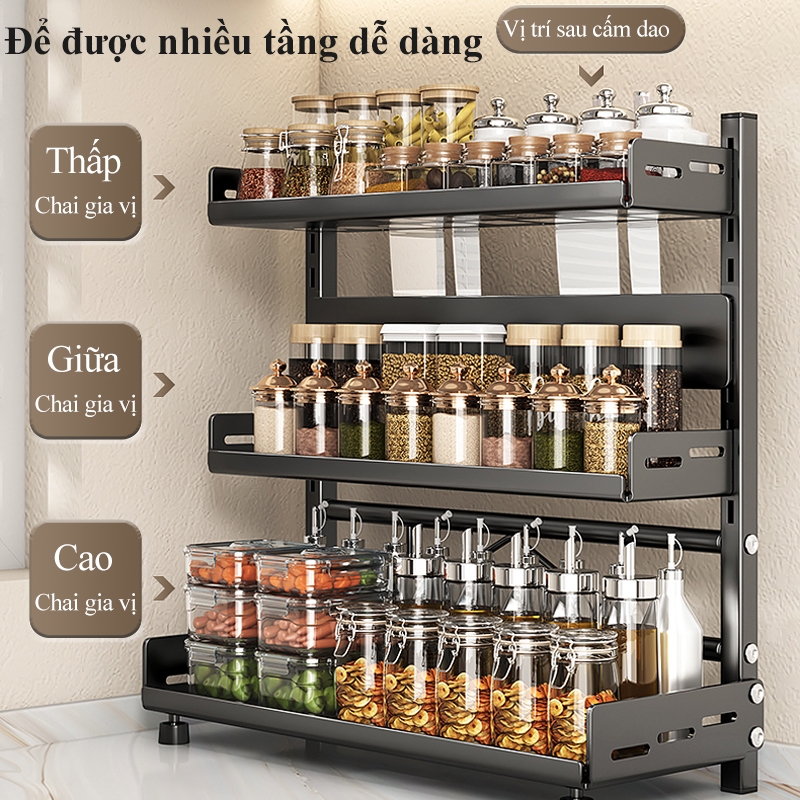 OXY DLIGHT ชั้นวางเครื่องเทศอเนกประสงค์ทําจากเหล็กคาร์บอนต้านออกซิแดนท์ช่วยจัดระเบียบขวดเครื่องเทศให