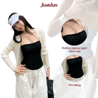 [เสื้อ 2 ชั้นไม่เปิดเผย] JUSTDUN 5C Bodycon Slim Tube Top - Basic เรียบ ยืด ผ้าคอตตอนเนื้อนุ่ม