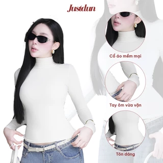 JUSTDUN C20 เสื้อยืดบอดี้คอนความร้อนคอปกสูง 8 นิ้ว แขนยาว - ผ้าฝ้ายหนา แบนเตอร์