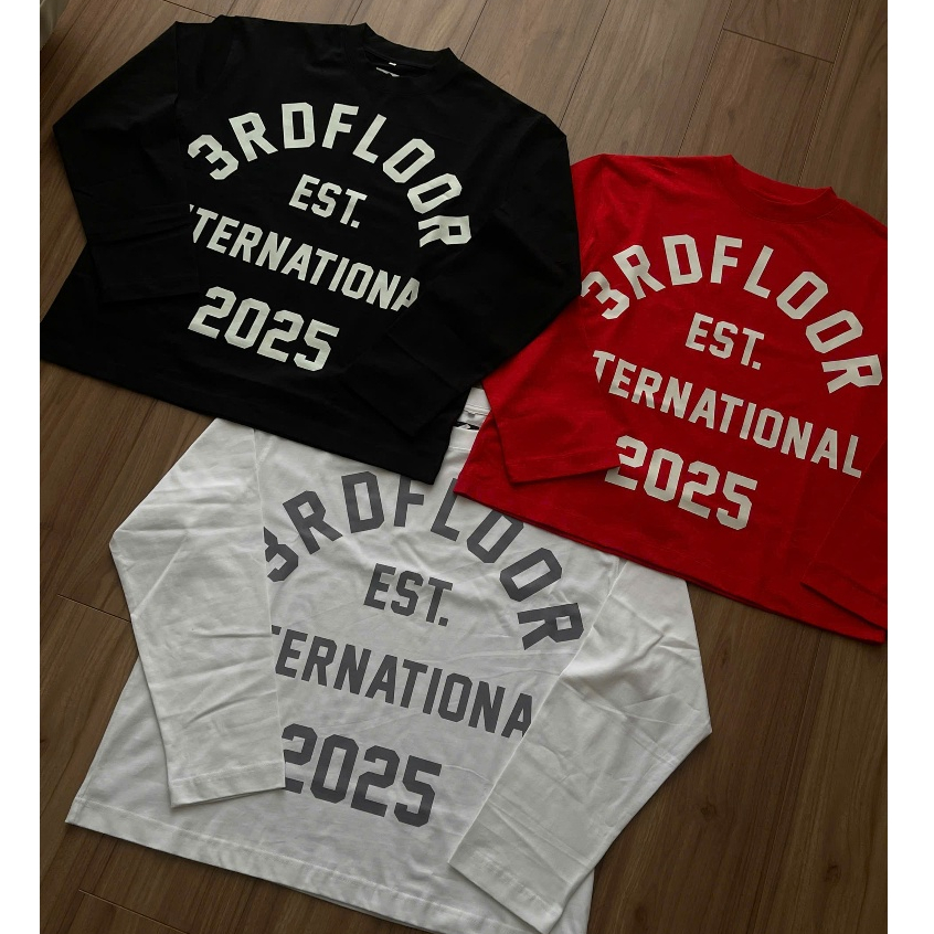 3rd Floor International Form Boxy เสื้อเชิ้ตแขนยาวผ้าฝ้าย 100% คอกลมแขนยาว Cool Unisex สีขาว