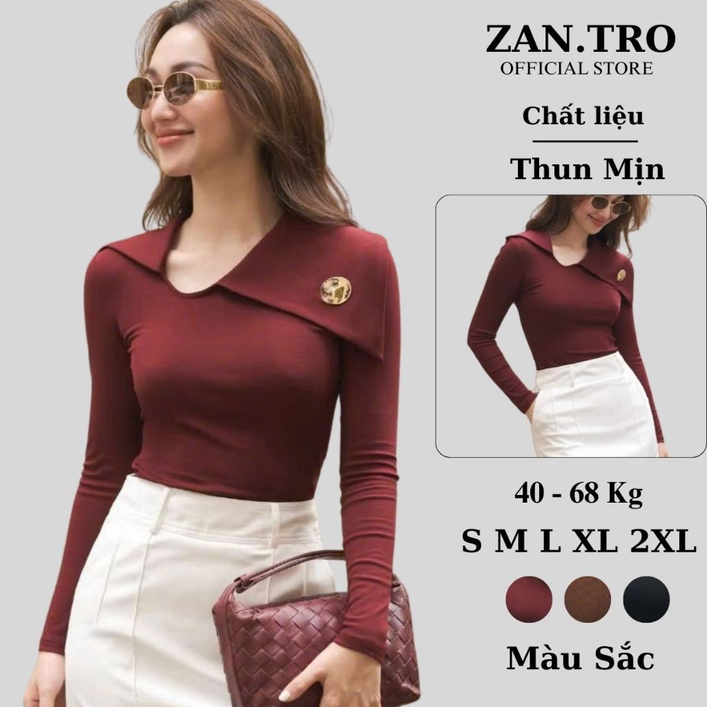 เสื้อยืดคอปกอสมมาตรแขนยาวผู้หญิงมีกระดุมตกแต่ง ซานโตโร 511