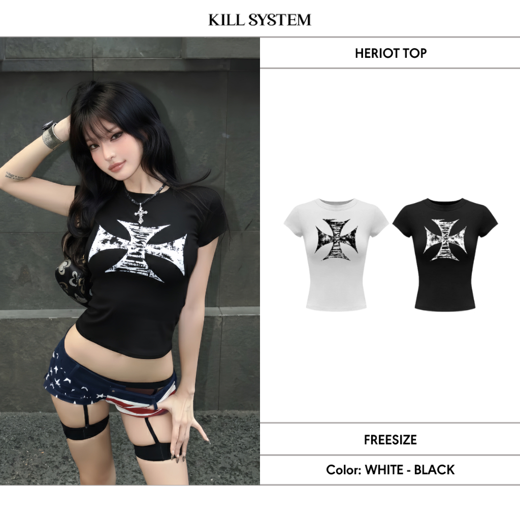 เสื้อยืด babytee ยืดกระชับสัดส่วนพิมพ์ลาย HERIOT - KILL SYSTEM