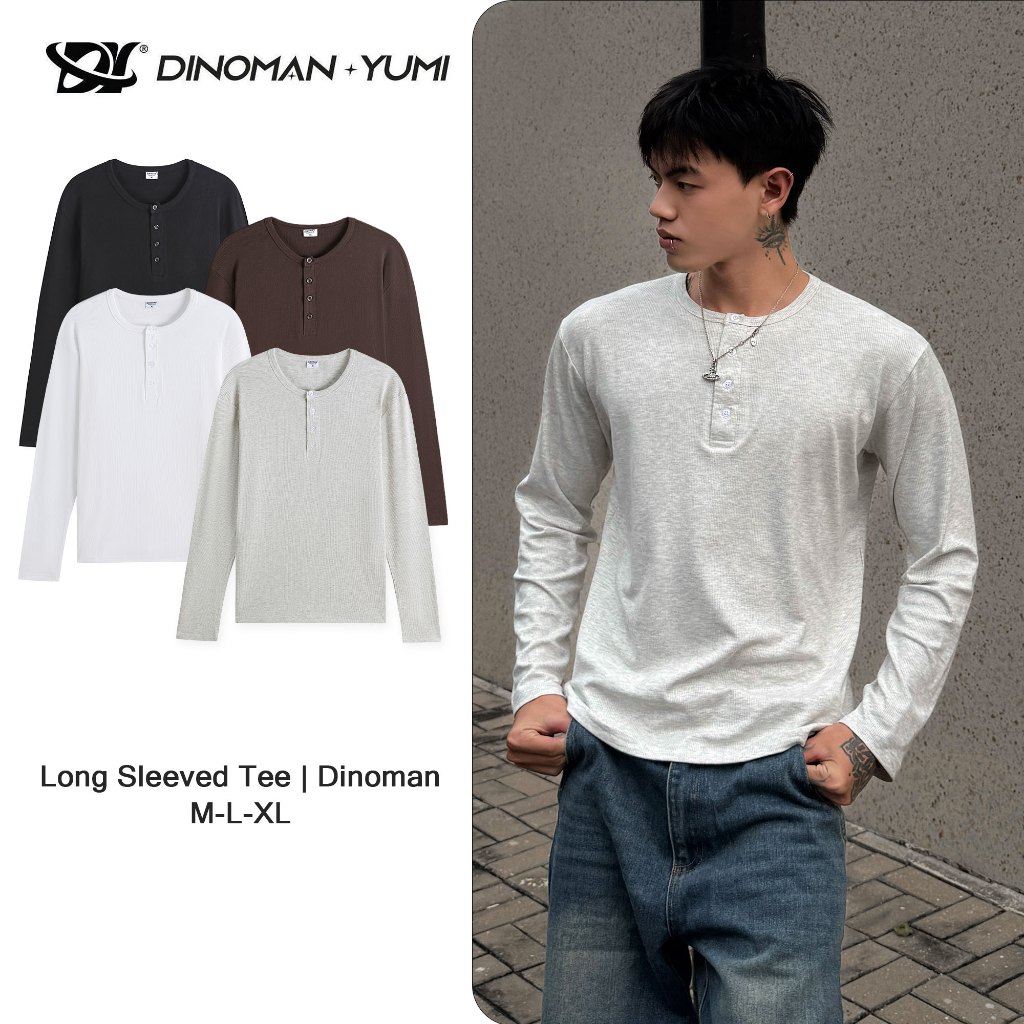 Henley DINOMAN เสื้อยืดคอปก Cotton Borip นุ่ม เย็นสบาย ยืด ยืดหยุ่น สําหรับโรงเรียนและออกนอกบ้าน AP012