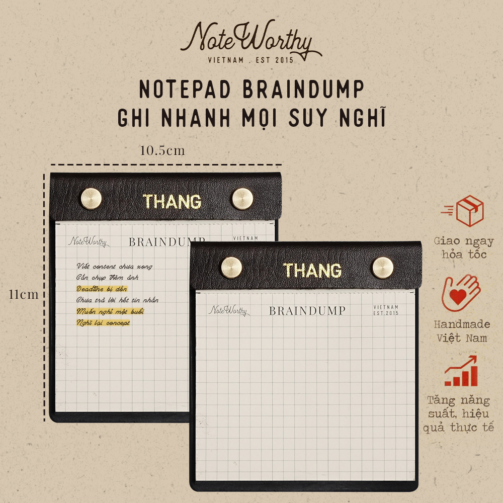 Notepad Braindump notepad สําหรับบันทึกประจําวัน ปกหนังนุ่มและเบา - Noteworthy Notepad