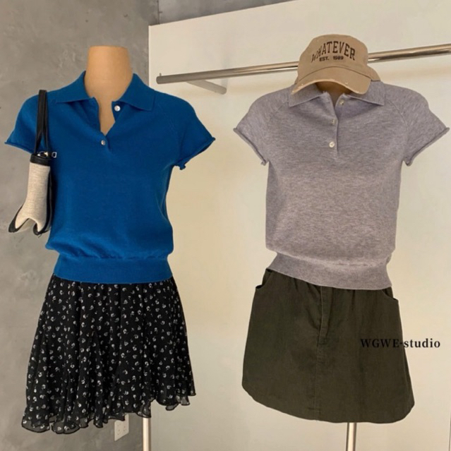 WGWE• mtg เสื้อสเวตเตอร์แขนกุดคอโปโล 8602 wgwe สินค้า QC ใหม่ ฟรีไซส์