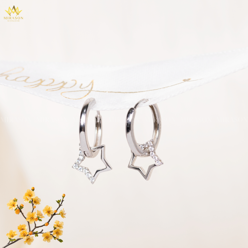 MIRASON ต่างหูเงินผู้หญิง Round Star แหวนคลิกสุดหรู MBT149