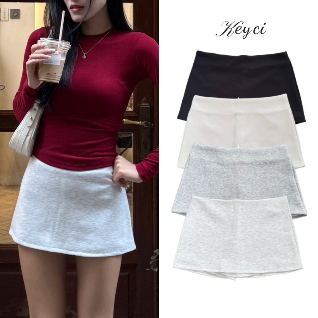 Keyci A-Line กระโปรงสั้น Slim Fit ทําจากผ้าสักหลาดยืด 2 ผิว เข้ารูป