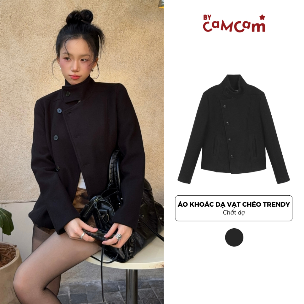 เสื้อแจ็คเก็ตเย็นแนวทแยงอินเทรนด์ Bycamcam คอปกเปิดลงหรือคอปกสูงเพื่อให้ความอบอุ่นในฤดูหนาว AKHD452