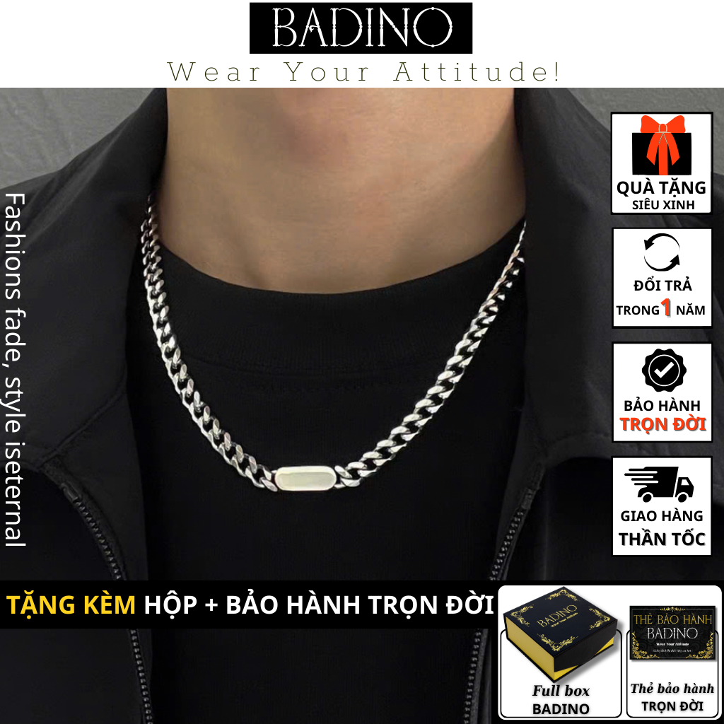 สร้อยคอผู้ชาย BADINO Eclipse Line, สร้อยคอเงินสแตนเลสไทเทเนียม - อุปกรณ์เครื่องประดับคุณภาพสูง DC6