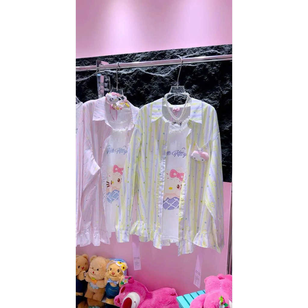 HUI HUI Newtag เสื้อคิตตี้ลายทางสีน้ําเงิน