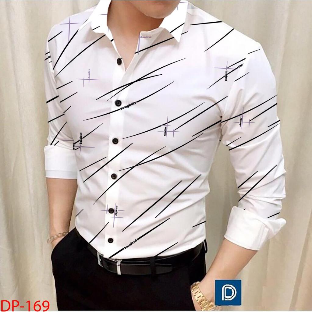 ชายเสื้อสํานักงานพิมพ์ด้วยเทปและดีกว่าแขนยาวริ้วรอยผ้าซิลค์พิมพ์ 3D พร้อม FADE