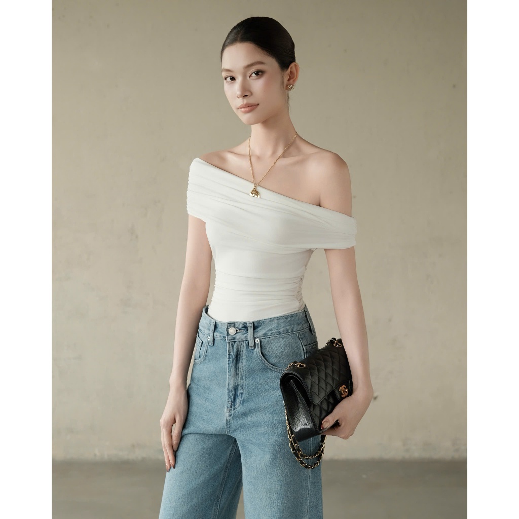 RUBIES Tina Top - เสื้อยืดเอว Shrug สําหรับผู้หญิง Slim Off Shoulder