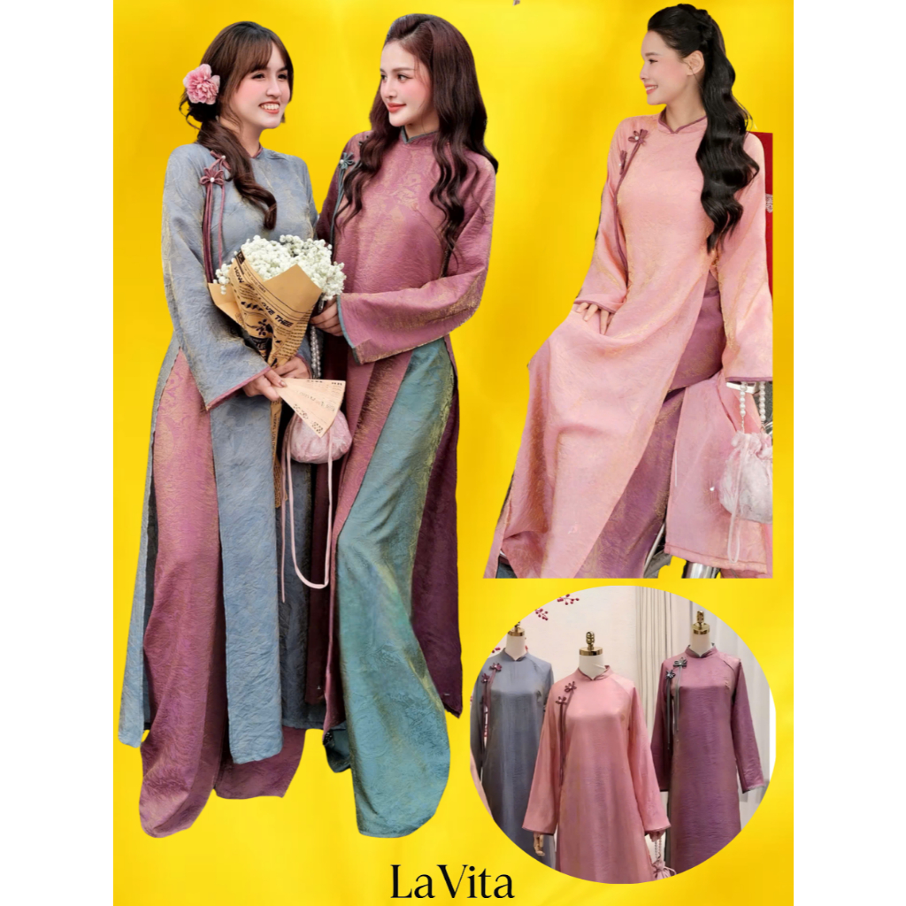 ชุดอ่าวไดตรง 🔥ดี ซิลค์🔥 ขนาดใหญ่คอเต่าแขนยาว Tet ao dai THM_UYEN