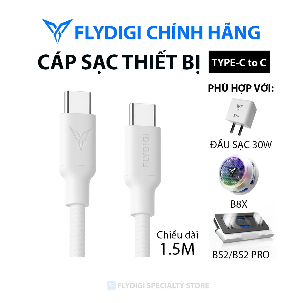 [ของแท้] [BH12T] สายชาร์จ TYPE-C to TYPE-C Flydigi – เข้ากันได้กับหัวชาร์จ 30W / B8X / BS2 / BS2 Pro