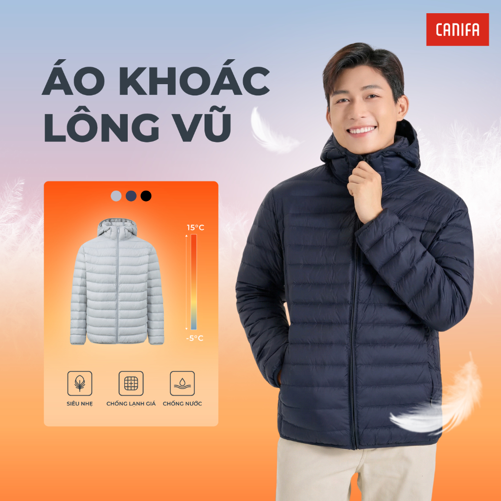 [EXCLUSIVE PRICE] CANIFA เสื้อแจ็คเก็ตดาวน์ผู้ชายคอปก ซุปเปอร์ไฟ ซุปเปอร์วอร์ม 8OT25W021