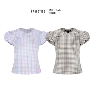 NARCOTICS STUDIO - Áo caro nữ tay phồng cổ tròn phong cách vintage HAZEL TOP