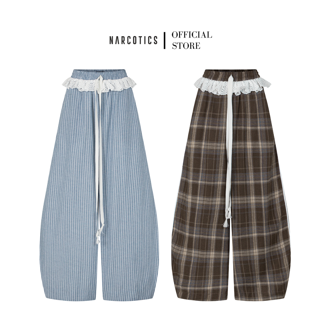NERCOTICS - กางเกง WIDE-leg ผู้หญิงแต่งลูกไม้และเชือกรูดยาว GIGI WIDE PANTS