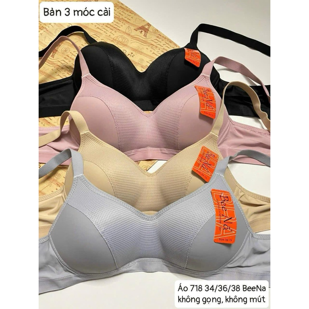 {มาตรฐานไทย} บราบาง BeeNa คุณภาพสูง THIN PADDING COOL SOFT RUBBER สายตัวอักษรกอดหน้าอก บรา 718
