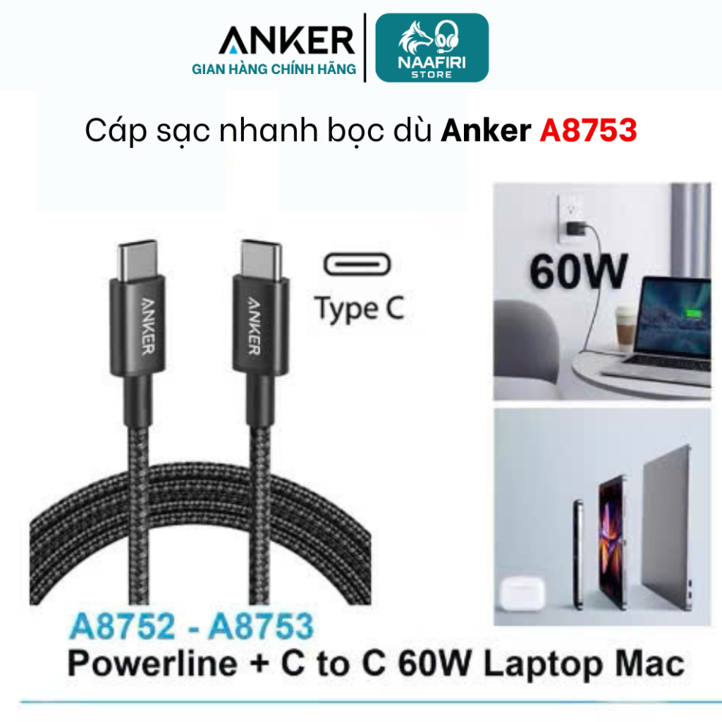 Anker A8753 สายชาร์จเร็วหุ้มร่ม - ชาร์จเร็ว - ใหม่เอี่ยมไม่มีกล่อง