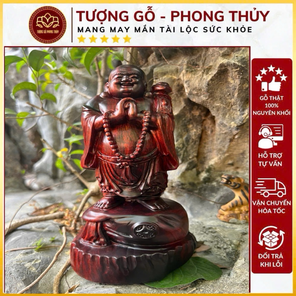 พรรูปปั้น ไมตรียา หมายถึงการปรารถนาสันติภาพ โชคลาภ ความสุข ชิงชันสีแดงและดํา สูง 20-8-98ซม