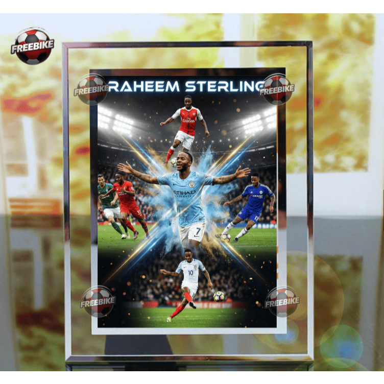 RAHEEM STERLING POSTER FRAME พร้อมแก้วคริสตัลคุณภาพสูง
