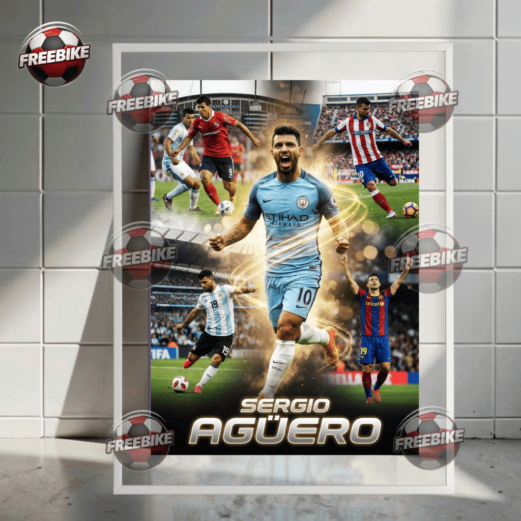 โปสเตอร์ SERGIO AGUERO พร้อมกรอบแก้วคริสตัลคุณภาพสูง