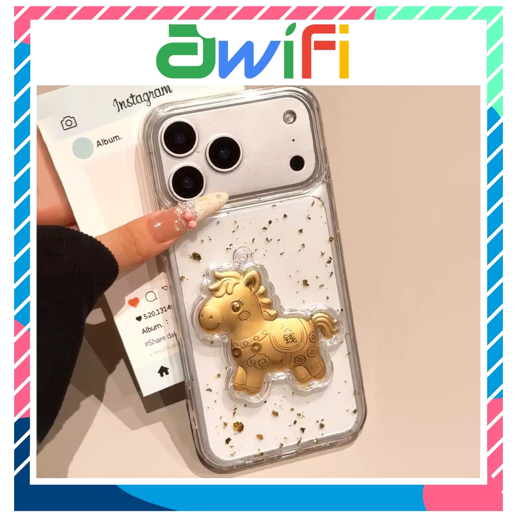 เคสกล้อง Iphone ขอบโลหะ 3D นูน Golden Horse TE 7/8/x/xs/11/12/13/14/15/16/17/pro/max/plus/promax-1Aw