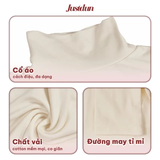 JUSTDUN C20 เสื้อยืดบอดี้คอนความร้อนคอปกสูง 8 นิ้ว แขนยาว - ผ้าฝ้ายหนา แบนเตอร์