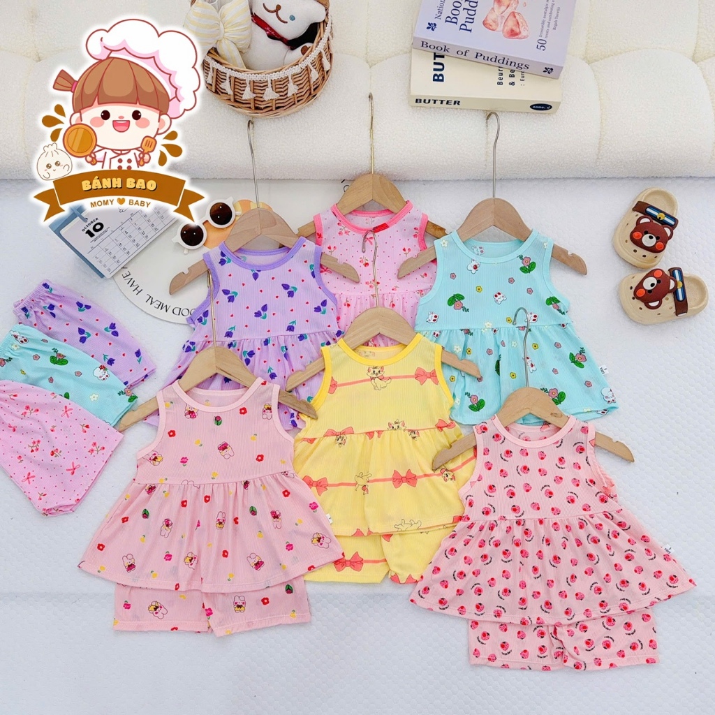 Cute Babydoll Banh Beo Girls Short Sleeve Set 6-16Kg, Under 3 Years Old