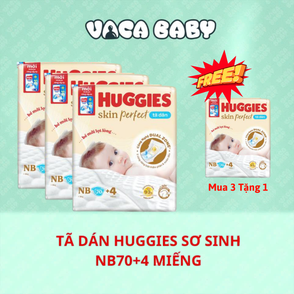 ผ้าอ้อมเด็กแรกเกิด Huggies Skin Perfect NB70 แบบกล่อง 3 แพ็ค + 4 ชิ้น