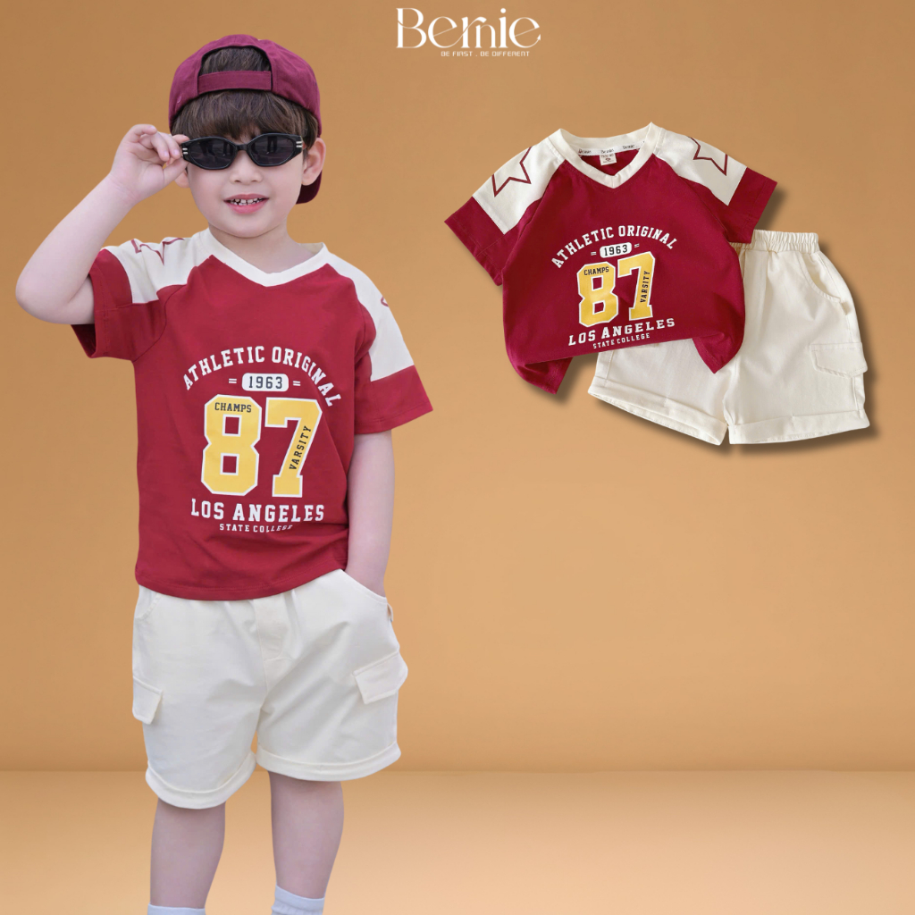 Cotton Set สําหรับเด็กผู้ชาย เสื้อยืดลายกีฬา กางเกงขาสั้น กระเป๋า 1 ถึง 7 ขวบ BERNIE T1025B65D