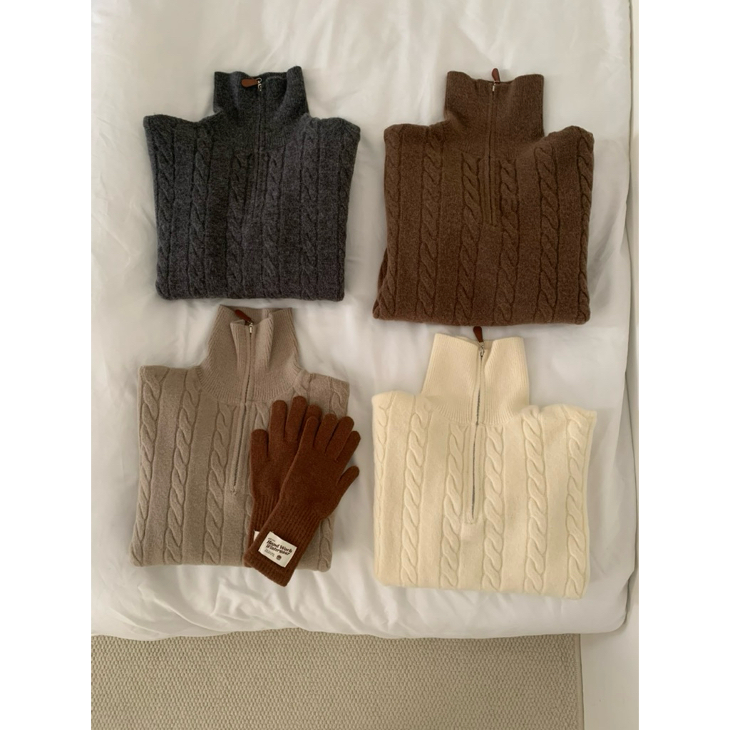 NUTCLOSET - เสื้อสเวตเตอร์เชือกคอปกซิป 828_A1778