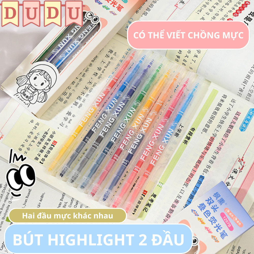 DUDU Premium Line 2-COLOR Pastel Highlight Pen ปากกาหน่วยความจําที่สะดวกสําหรับนักเรียนสํานักงาน Qui