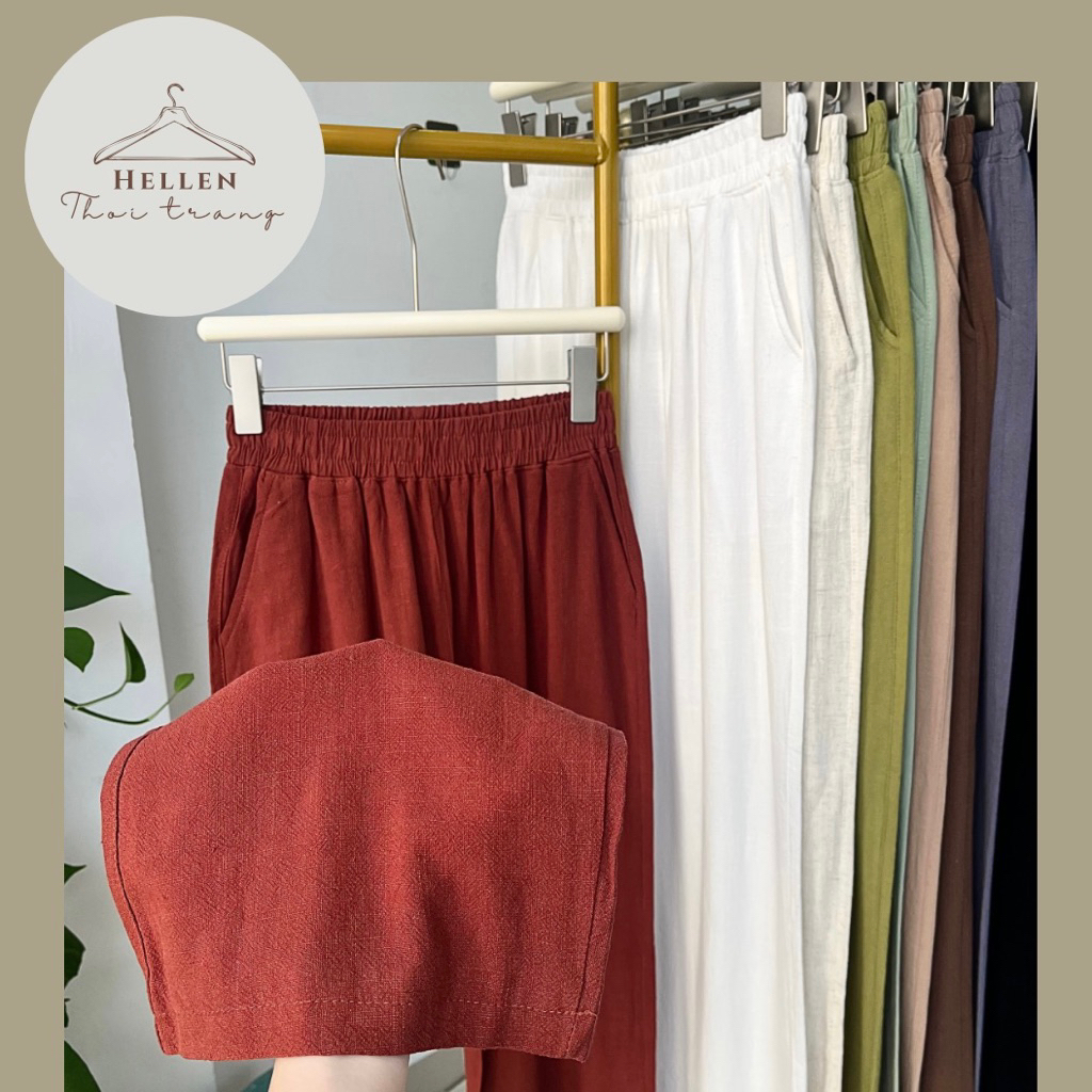 BAMBO ชุดกันแดดสตรี LINEN พร้อมเอว ELASTIC สําหรับสวมใส่กลางวันกลาง - พื้นผิว BAMBO