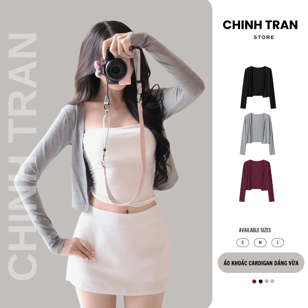 คาร์ดิแกนผู้หญิง - ทรงกลาง ผ้าคอตตอนเนื้อเรียบ นุ่ม เย็นสบาย ยืด Chinh Tran Store - BUTTONLESS JACKET