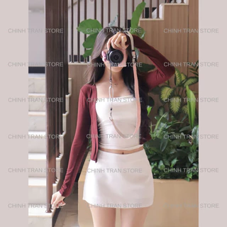 คาร์ดิแกนผู้หญิง - ทรงกลาง ผ้าคอตตอนเนื้อเรียบ นุ่ม เย็นสบาย ยืด Chinh Tran Store - BUTTONLESS JACKET