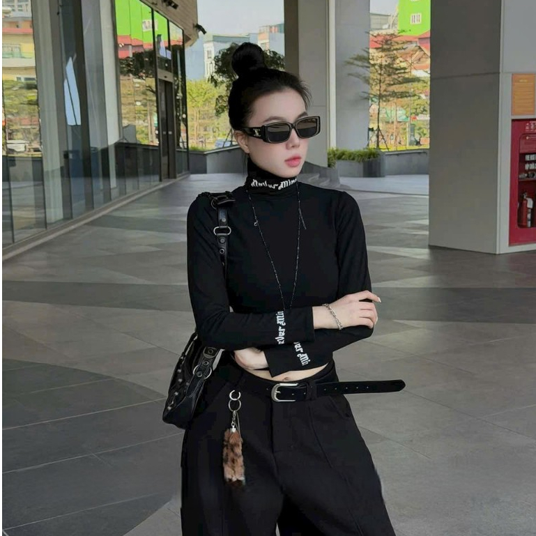 เสื้อยืด บอดี้คอน คอเต่า เนื้อผ้ายืดหยุ่นนุ่ม ทรงถักโครเชต์ คุณภาพรวม ADT113