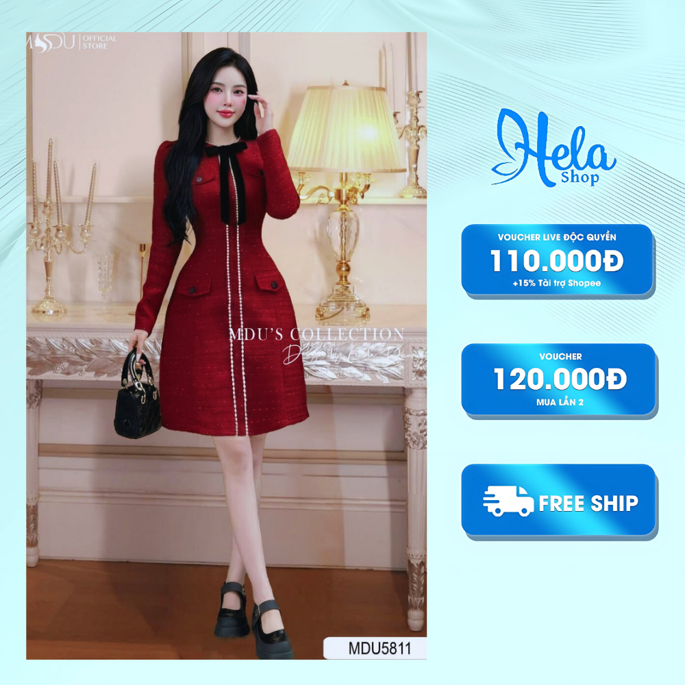 บนชุดเดรสสํานักงานที่มีรูปร่างไร้รอยต่อหรูหราในเลื่อมทวีดคุณภาพสูงพร้อมปกโบว์กํามะหยี่ เอ็มดียู5811