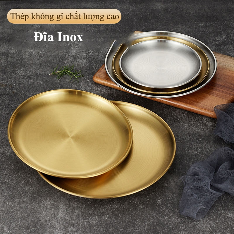 DLIGHT จานสแตนเลสชุบทองดีไซน์ทรงกลมเกาหลีคุณภาพสูงเหมาะสําหรับเก็บจานสลัดผลไม้สวยงามสําหรับแม่บ้านคร
