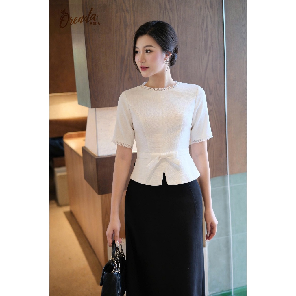 เสื้อเชิ้ตออฟฟิศผู้หญิง ดีไซน์คอนซีลเลอร์ peplum V2 - ORENDA MODA - A517