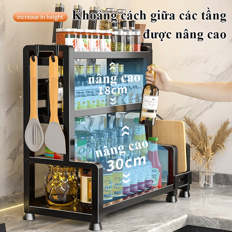 DLIGHT ชั้นวางเครื่องเทศ สําหรับทําอาหารสะดวก ดีไซน์หลายชั้นอัจฉริยะ มาพร้อมชั้นวางตะเกียบและเขียง