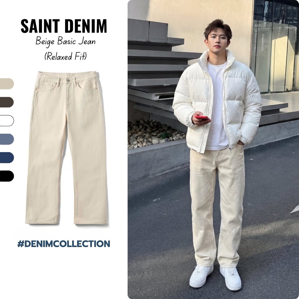 ผู้ชาย BEIGE BASIC KAKI JEANS - SAINT DENIM - BEIGE REGULAR KAKI PANTS
