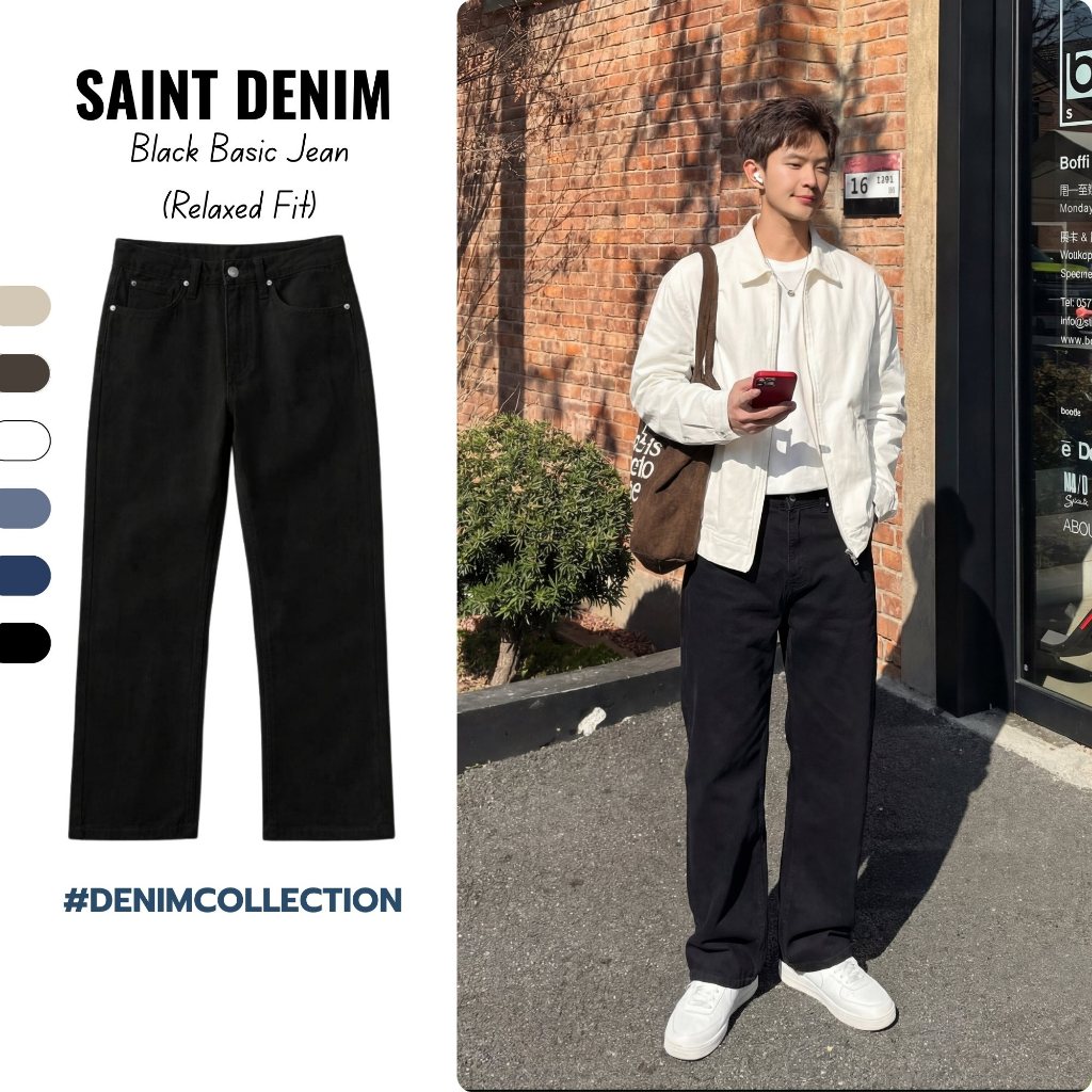 ผู้ชาย BLACK BASIC KAKI JEANS - SAINT DENIM - BLACK REGULAR KAKI PANTS