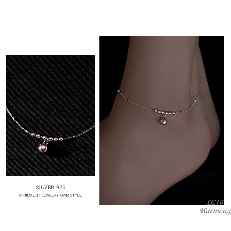 สร้อยข้อเท้าผู้หญิงเงินแท้ 925 พร้อม Silver Ball 3 รอบ Ball chain | อุปกรณ์เสริม HARMONY LC16