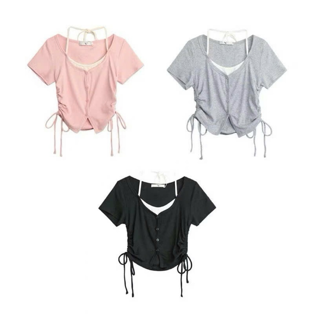 เสื้อยืด CROPTOP แขนสั้น Super lady มีเชือกผูก KL3