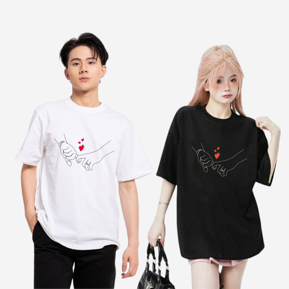 เสื้อยืด Cotton 100% สําหรับผู้ชายและผู้หญิง พิมพ์ลายวาเลนไทน์ โครเชต์มือ 2 ชิ้น - Down Form - VLT.1