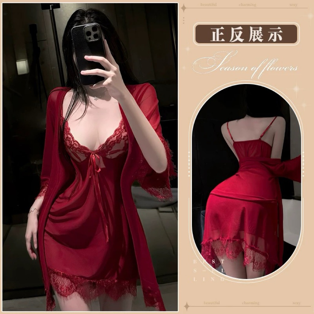 ใหม่. ชุดนอนสีแดงใต้ 53กก. q47