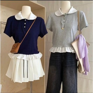 Áo Polo Nữ Phối Viền Bèo Cổ Sen Trơn Đủ Màu