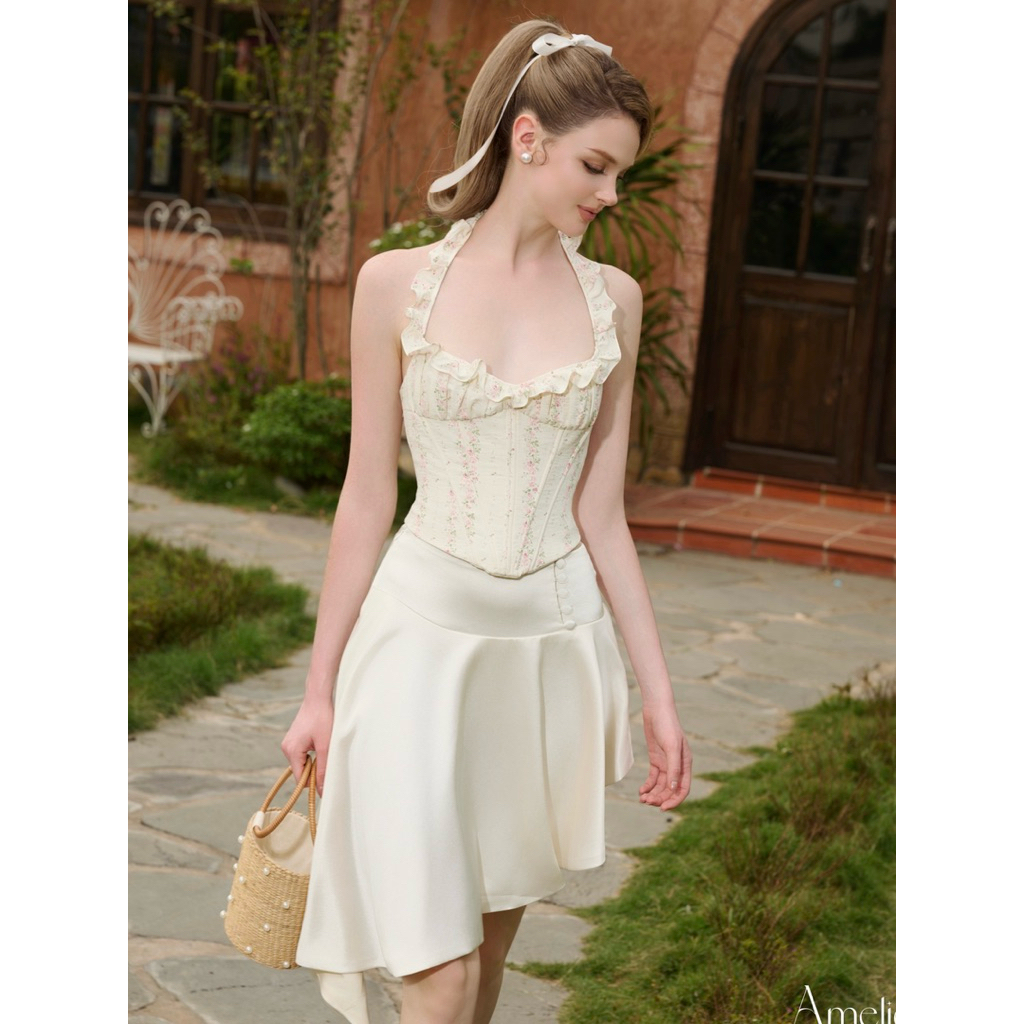 AMELIE - ชุดเสื้อลายดอกไม้ + ชุดกระโปรงผ้าไหม tafta - ชุด Marya AME484
