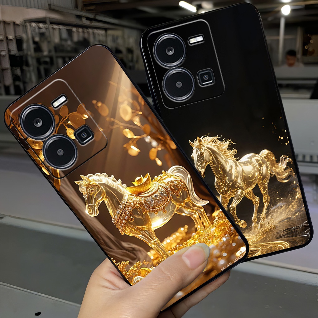 เคสสําหรับVivo y35 4G / Y55 2022 4G / Y55 2022 5Gพิมพ์ภาพม้าสีทองสําหรับTet holiday